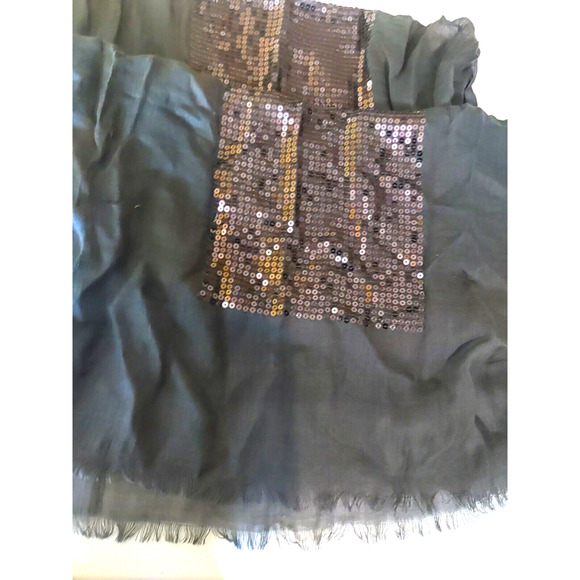 Scarf Rectangle 35" X 21" Black Sequins Sheer Fringe - Picture 4 of 9